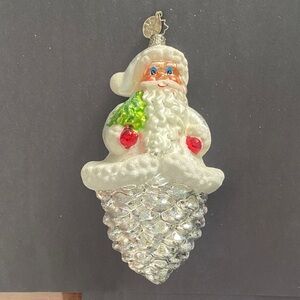 Christopher Radko Silver Cone Curls Ornament 5.5 in tall
